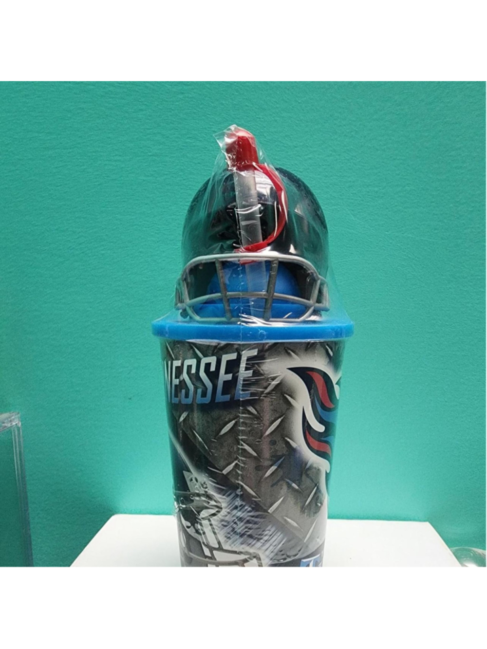NFL Tennessee Titans tumbler with blue, red, and white flame design and team log - Picture 5 of 5